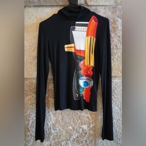 Alice + Olivia Black Top with Colorful Graphic size Small